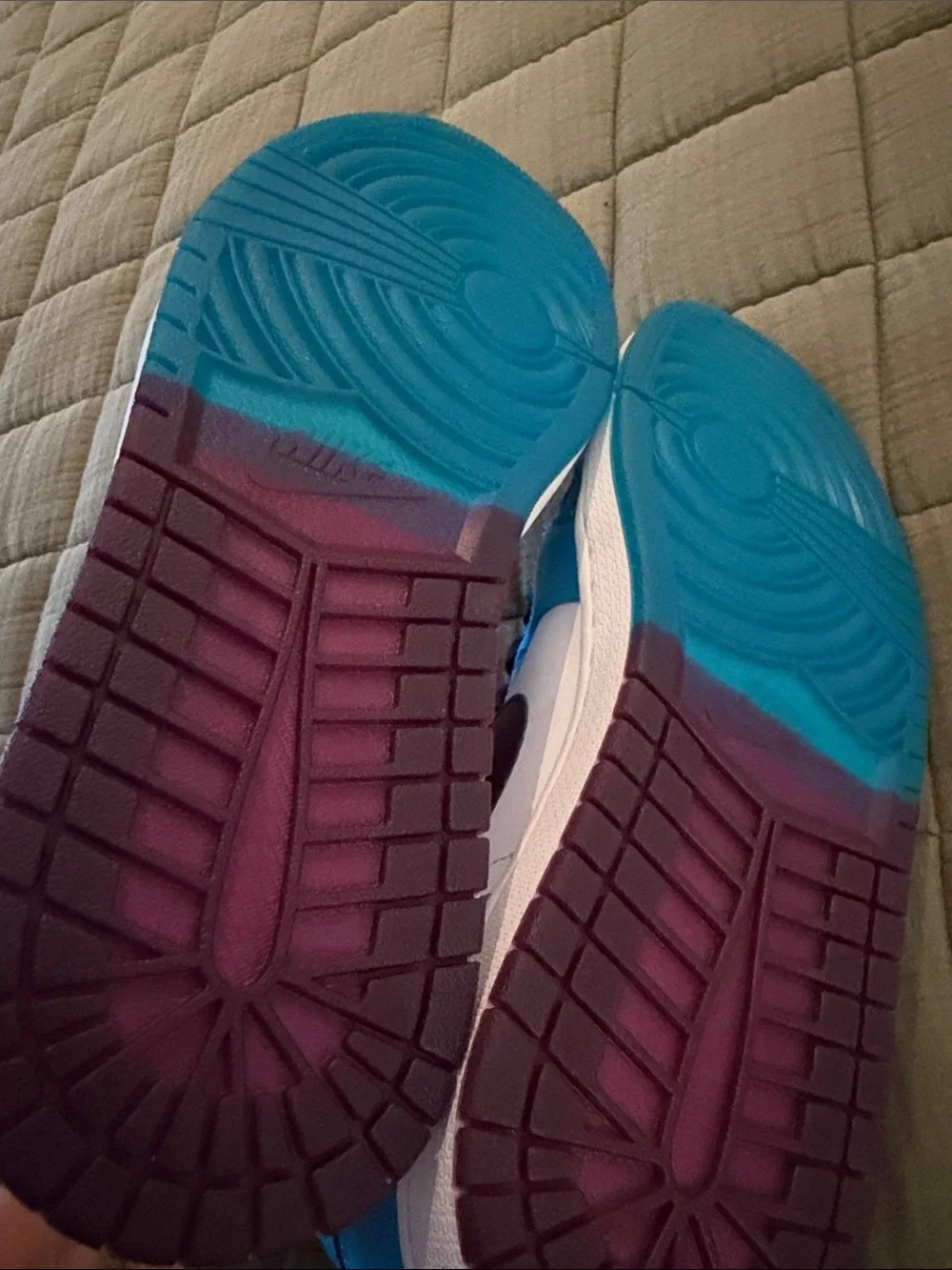 Nike Air Jordan Mid-Top Sneakers in White and Teal with Purple Accents